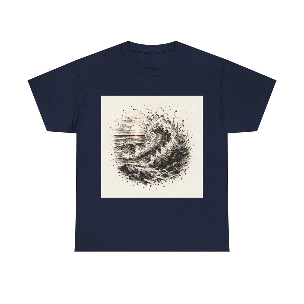 Ocean Waves Crashing On Rocky Shore At Sunset Shirt, Nature Art Tee, Outdoor …