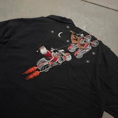 Harley Davidson Tori Richard Christmas Santa Reindeer Silk Camp Shirt Men Medium