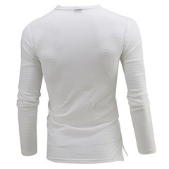 Mens Solid Long Sleeve T shirt with Deep V Neck and Button Front Blouse