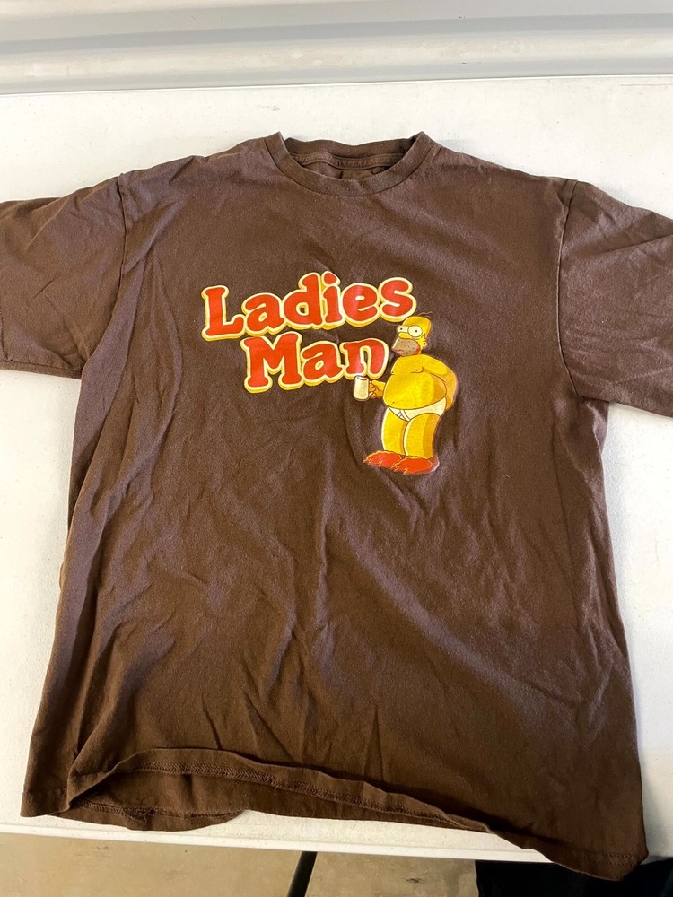 Men’s T-Shirt Brown Graphic Print Novelty The Simpsons Homer Ladies Man Pullover