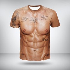 Funny 3D Muscle Printed Men’s Short Sleeve T Shirt Summer Tees Tee Tops