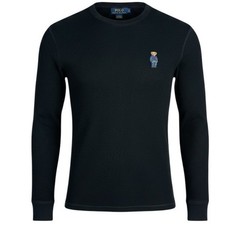 Polo Ralph Lauren Polo Bear Waffle Knit Thermal Sleep Shirt Black Preppy Size M
