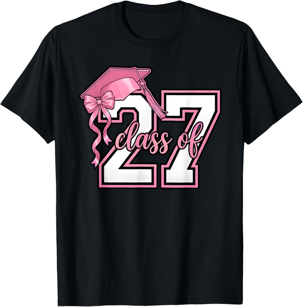 Senior 2027 Graduation Pink Coquette Bow Class of 2027 T-Shirt