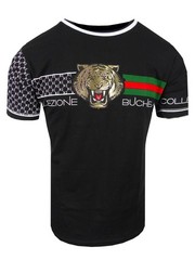 Mens T-Shirt Bucheli Italian Baroque Logo Stripe Gold Tiger Slim Fit Crew Neck