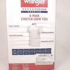 Wrangler Men Cotton Stretch Crew Neck Undershirts White Soft T-Shirts 6-Pack M