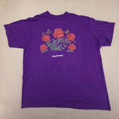 Vintage Graphic Tee Shirt Extra Large Purple Roses Butterfly Alabama Fruit Loom