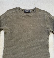 RRL Ralph Lauren Shirt Mens Medium Olive Green Waffle Knit Thermal Long Sleeve