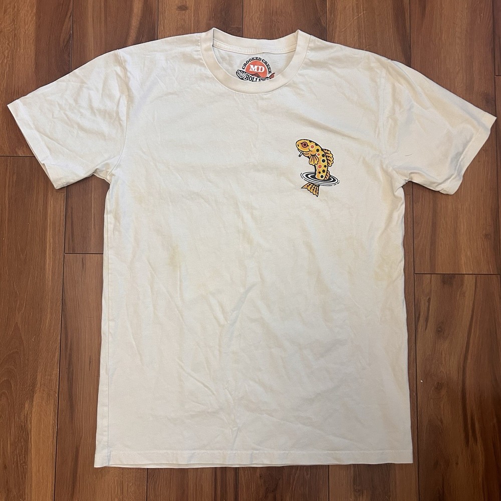 Crooked Creek Holler White Wild Life Fish Graphic Men’s Cotton T-Shirt M