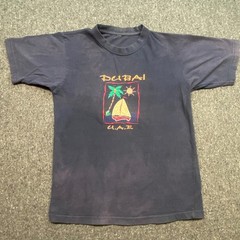 Dubai UAE TShirt Sz S Mens Navy Blue Vintage 90s Skater Embroidered Sailboat