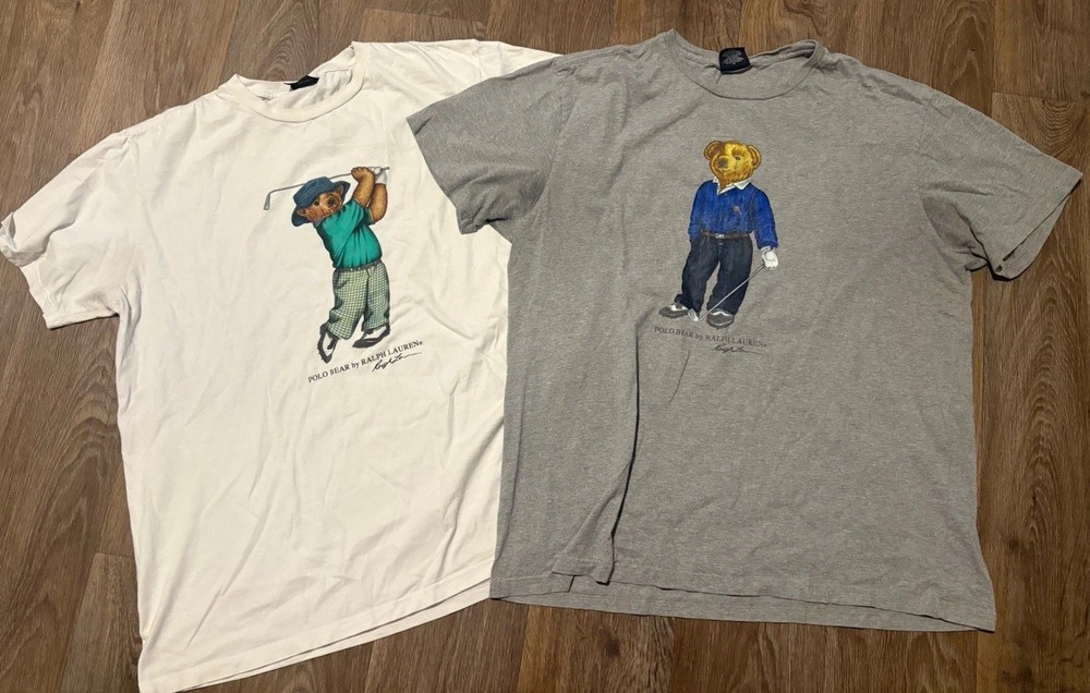Lot Of 2 Polo Ralph Lauren Golf Classic Preppy Vintage Bear T-Shirt Size Large