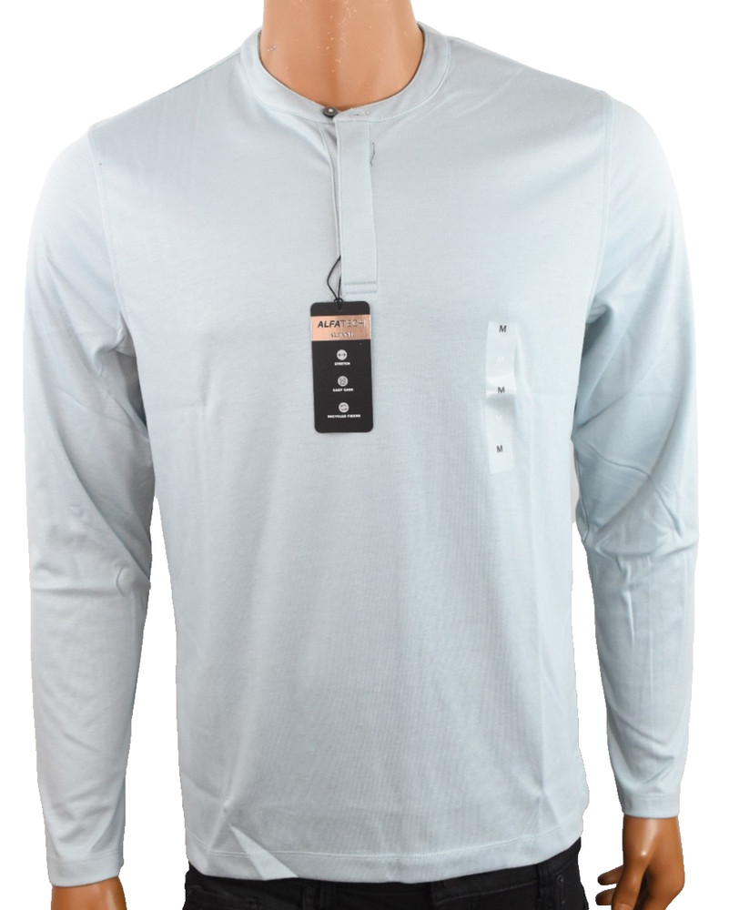 Alfani Mens Henley T-Shirt New L Light Blue Long Sleeve Standard Stretch Solid