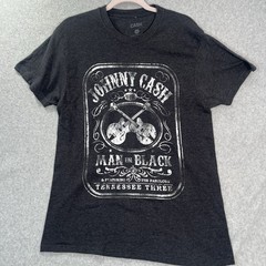 Johnny Cash Mens T Shirt Large L Short Sleeve Graphic Logo Gray Man In Black