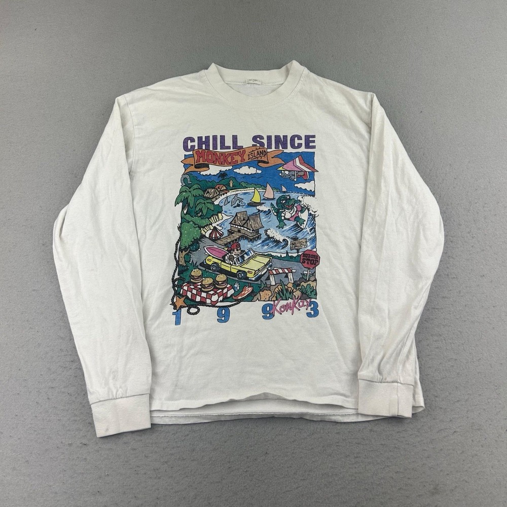 VTG J Galt Monkey Island Shirt Mens Large White Long Sleeves 1993 Tee