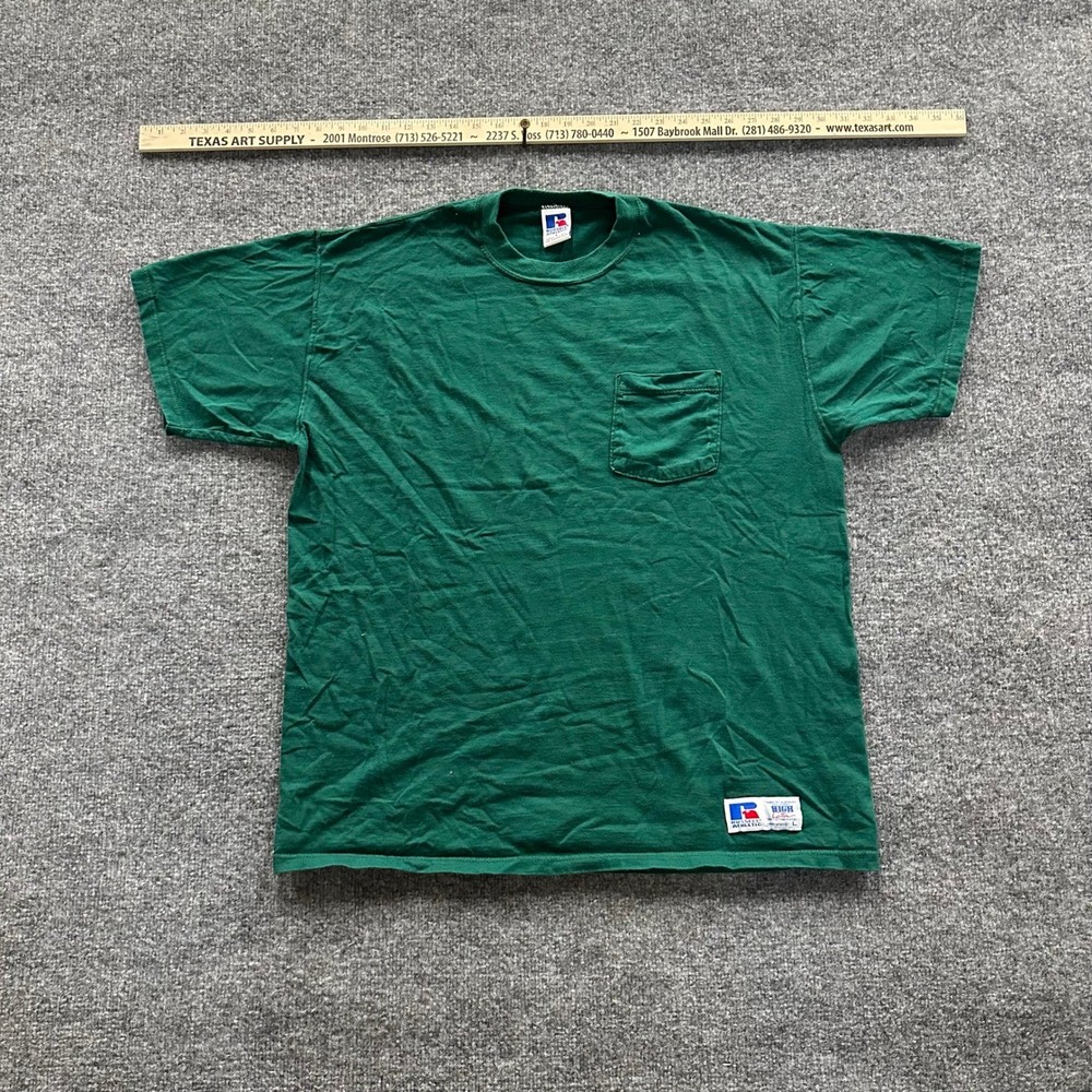 Russell Athletic T-Shirt Mens Size L Green Combed Cotton Pocket USA Made Vintage