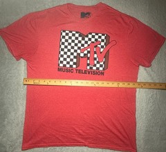 MTV Music Television Logo T-Shirt Mens Large Red Checkered Graphic Tee 2021
