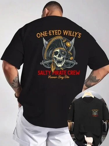 Casual T-Shirt with Round Neck And Short Sleeves, It Features a Pirate Theme