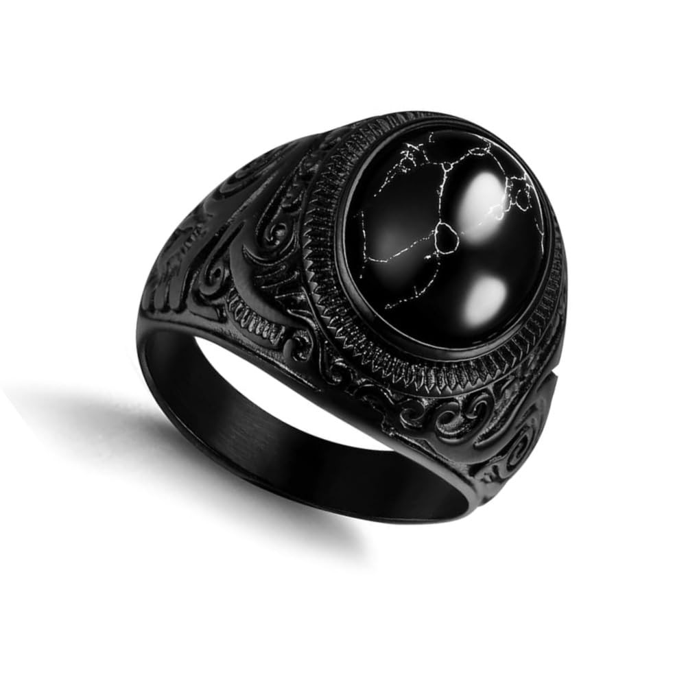Tiger Eye Stone Men Rings Black Onyx Rings Stainless Steel Ring Oval Ring for…