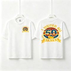 Unisex 2-Sided I Visited All 50 States Vintage Map Tee Graphic Road Trip T-Shirt