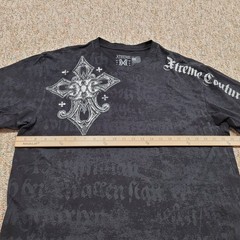 Xtreme Couture Shirt Mens 2XL Black All Over Print Cross Wings Tribal Grunge