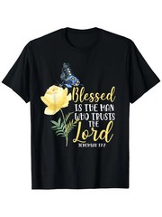 Christian Bible Verse T-Shirt – Jeremiah 17:7 Scripture with Butterfly & Rose De