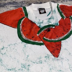 Vtg 90s Screen Stars WATERMELON Print All Over Print 50/50 Graphic Shirt Mens XL