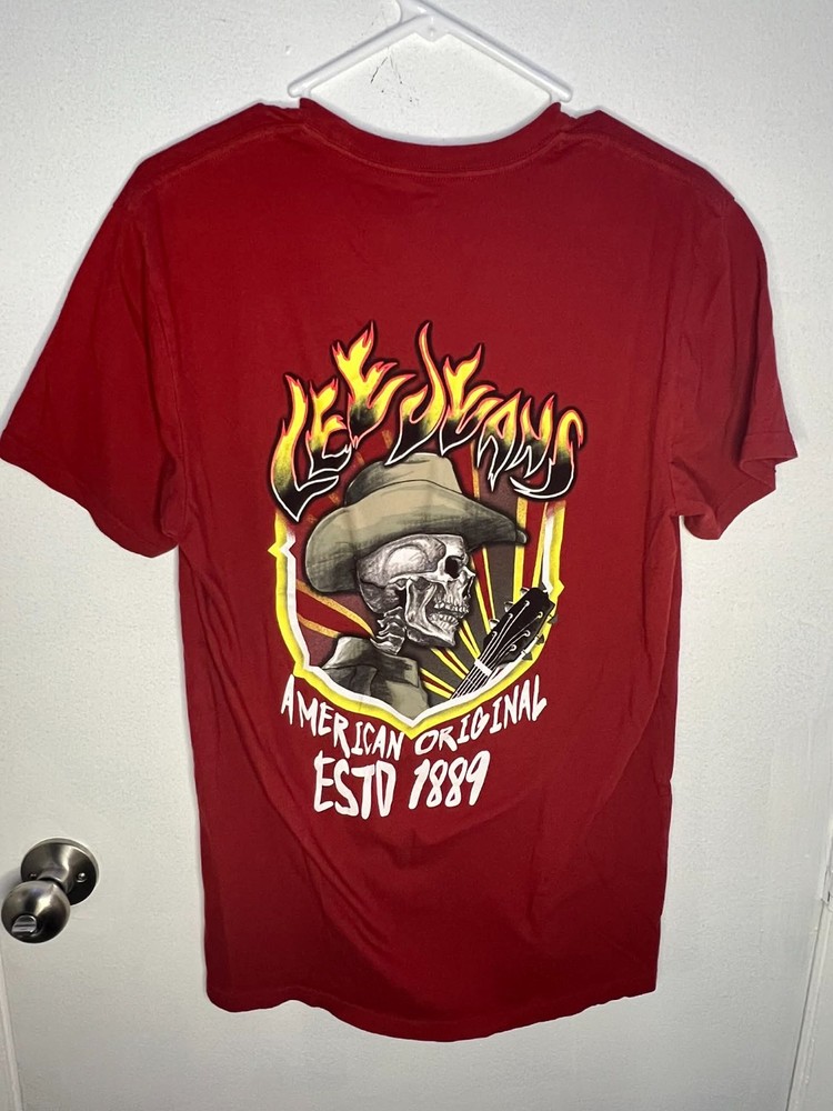 Lee Jeans Cowboy Skeleton Guitar T-Shirt Medium ESTD 1889 Mens Y2K Graphic Tee