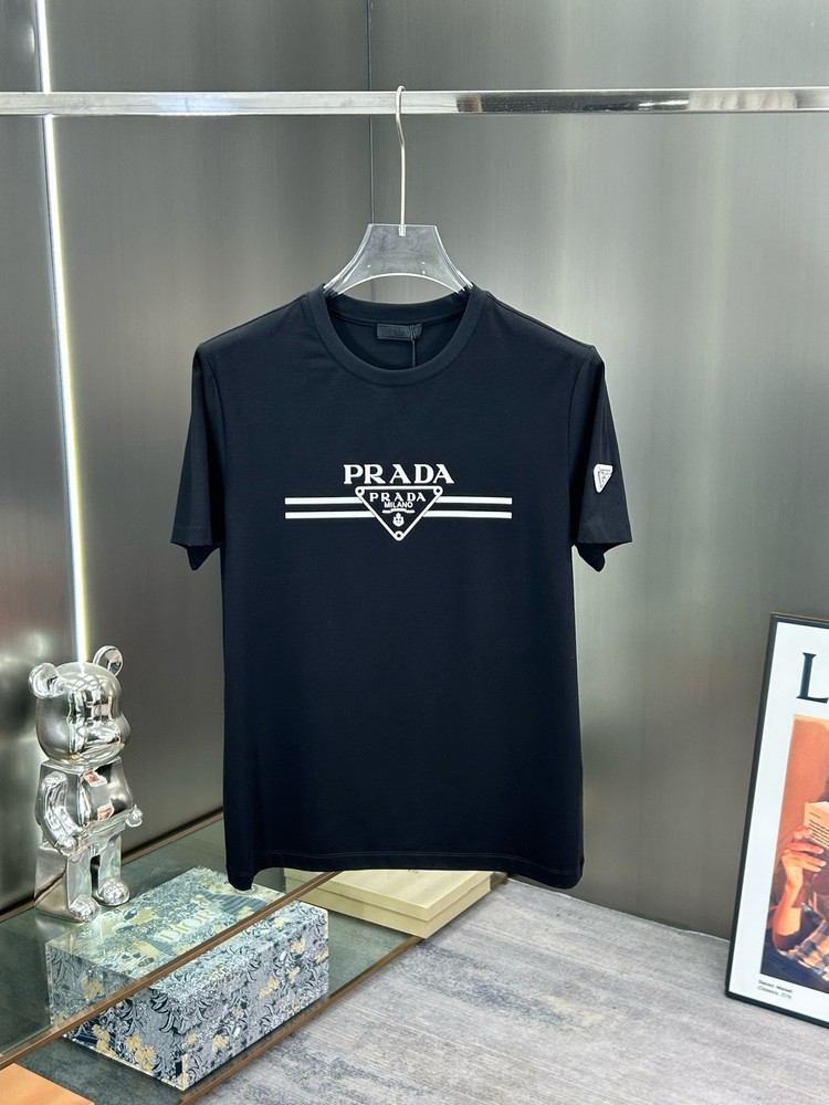 Prada Milano Logo Cotton T-Shirt, Crew Neck, Black/White, Size XL