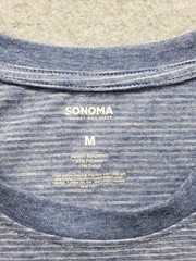 Sonoma Men Shirt M Blue White Striped Short Sleeve Crew Neck Flat Front Pullover