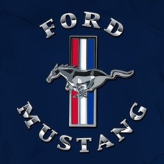 Joe Blow T’s Ford Mustang Chrome Tribar Logo Men’s Blue T-Shirt Pony Emblem