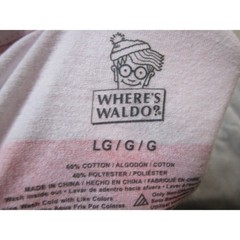 Wheres Waldo T-Shirt Mens Large Red White Striped Costume Graphic Short Sleeve