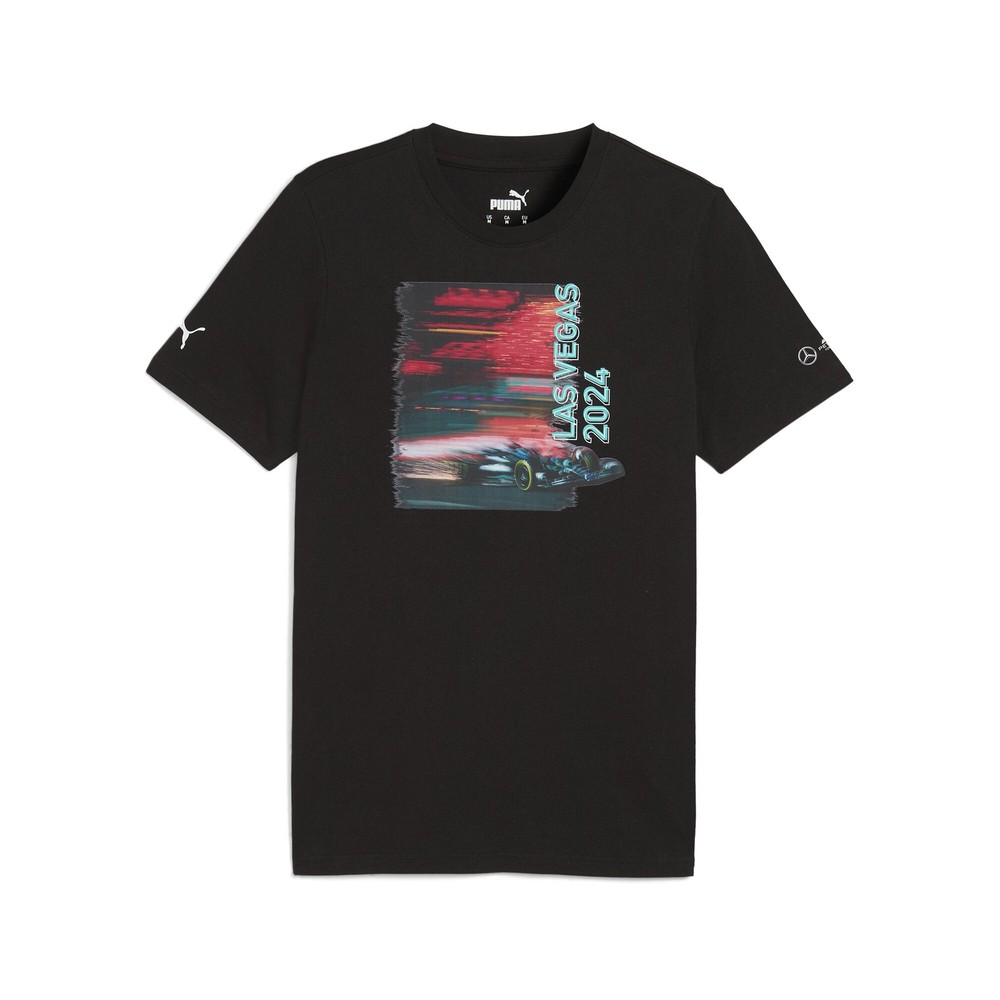 PUMA Mapf1 Las Vegas Graphic Crew Neck Short Sleeve T-Shirt Mens Black Casual To