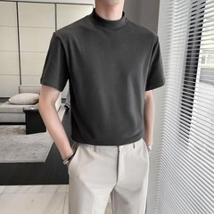 Short Sleeve Pullover Tops for Men with Elastic Half Turtleneck Design