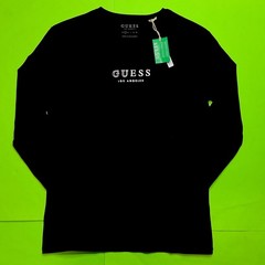 GUESS Los Angeles Men’s Long Sleeve T-Shirt SMALL Black w/White, Silver NEW
