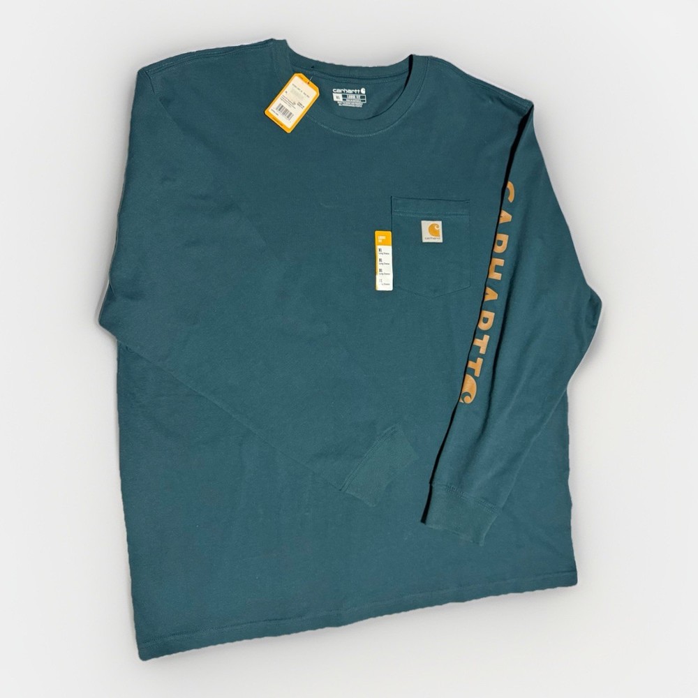 NWT Carhartt K231 Loose Fit Heavyweight Long Sleeve Logo Tee Men XL Teal