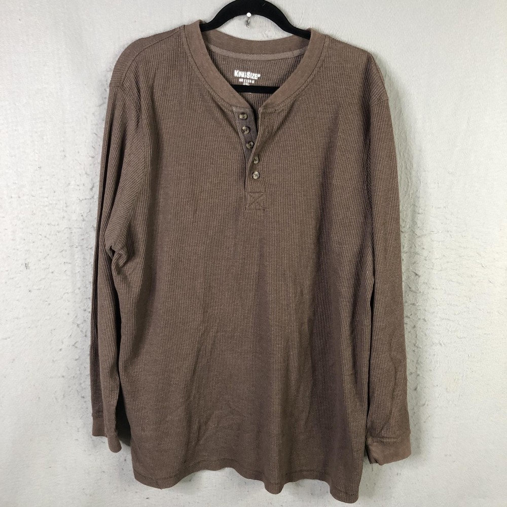 KingSize Thermal Waffle Henley Shirt Mens Big 2X Brown Long Sleeve Casual