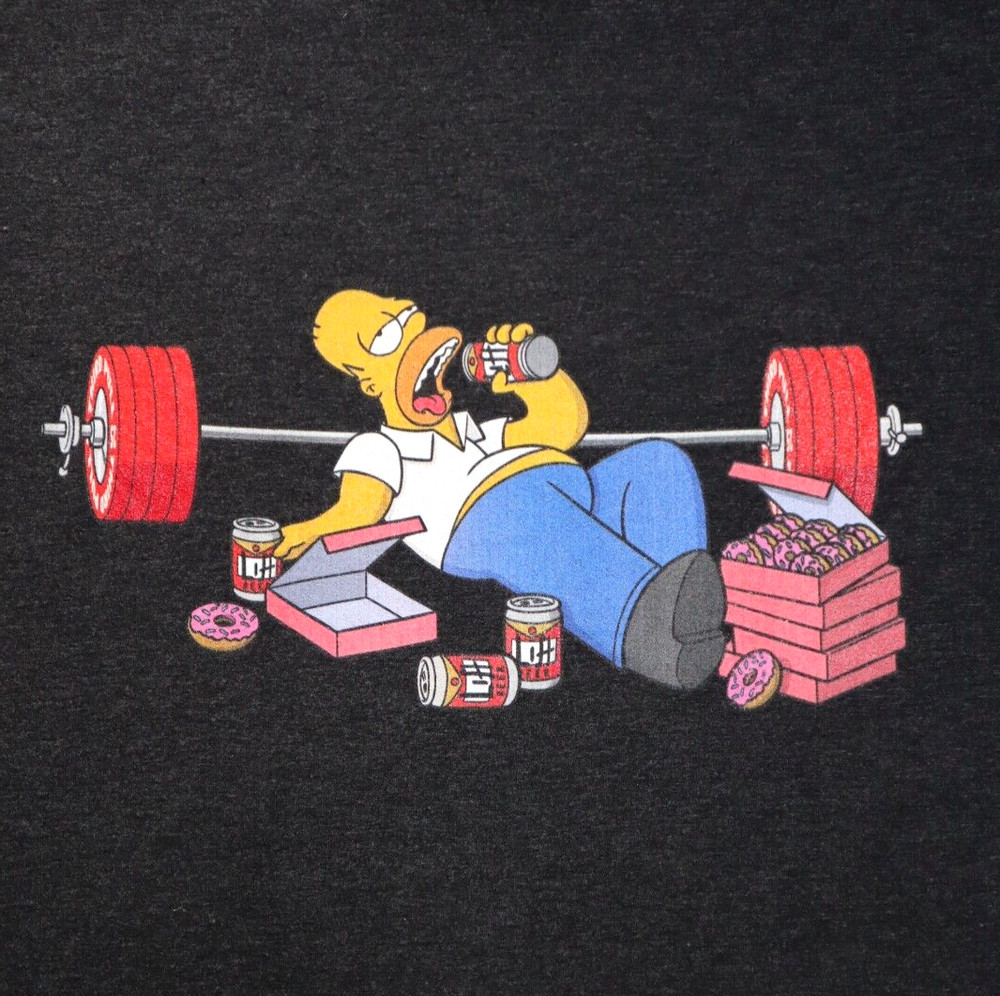 Homer Simpson Weight Lifting Size L Gym Shirt Barbell Squat Deadlift Beer Donuts