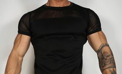 BLACK SHIRT WITH MESH PANEL TOP Size LARGE