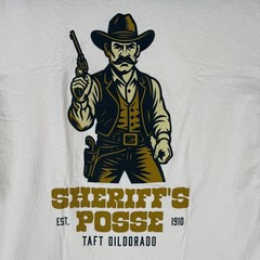 Sheriffs Posse Taft Oildorado Port & Company Mens L T-Shirt Cream Western