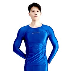 AMORESY Men Glossy Satin Oil Long-Sleeve Fitness T-Shirt Round Neck Running Tops