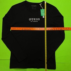 GUESS Los Angeles Men’s Long Sleeve T-Shirt SMALL Black w/White, Silver NEW