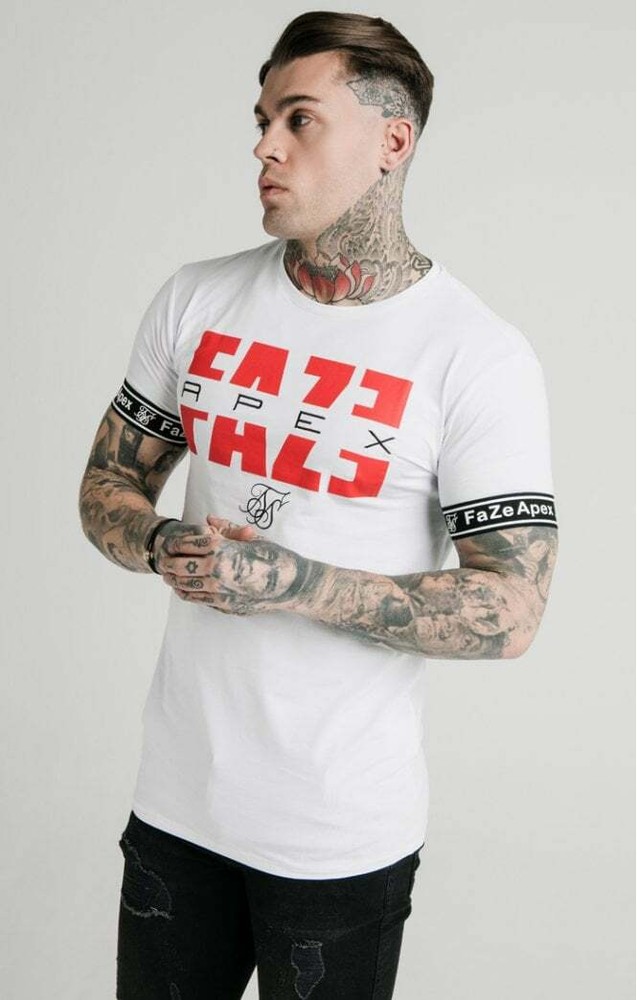 SikSilk Mens White x FaZe Apex Elastic Cuff Gym Tee XXS
