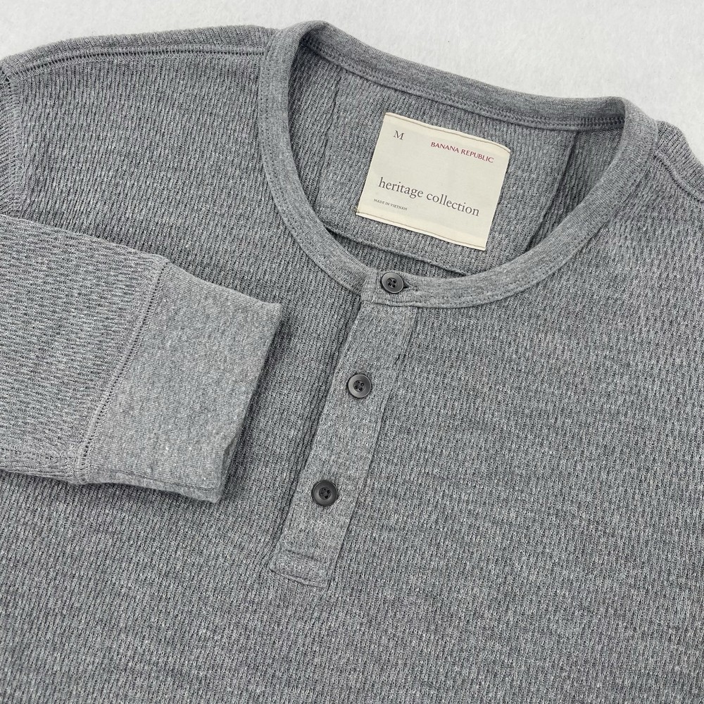 Banana Republic Henley Shirt Mens M Gray Heritage Collection Textured Knit