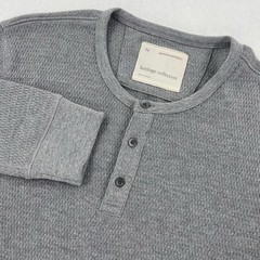 Banana Republic Henley Shirt Mens M Gray Heritage Collection Textured Knit