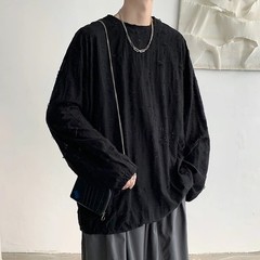 Men’s Distressed Hole Long Sleeve T-Shirt Hip Hop Oversized Harajuku Streetwear