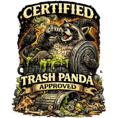 Certified Trash Panda Approved Raccoon Graphic T-Shirt Funny Adult Medium Black