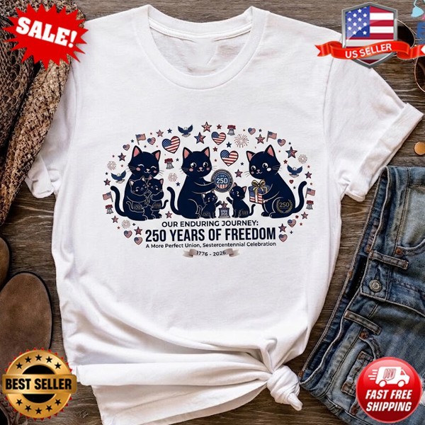 250 Years of Freedom Cat Shirt, Patriotic Cat Day 1776 2026 T-Shirt | S-3XL