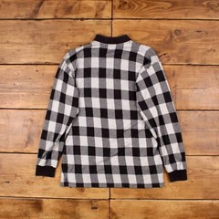 Vintage All Over Print T Shirt Medium John Ashford Long Sleeve Checked Black