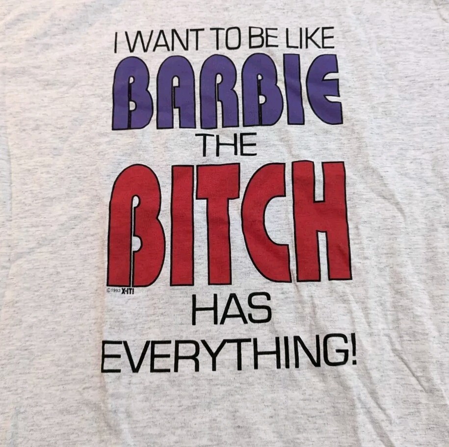 Vtg 90s I Want To Be Like Barbie T Shirt Single Stitch L Gray Licensed USA EUC