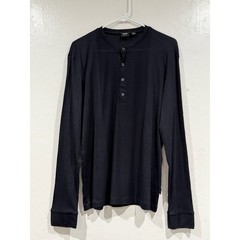 Hugo Boss Mens Eligio 1/7 Slim Fit Ribbed Cotton Henley Long Sleeve Shirt Black