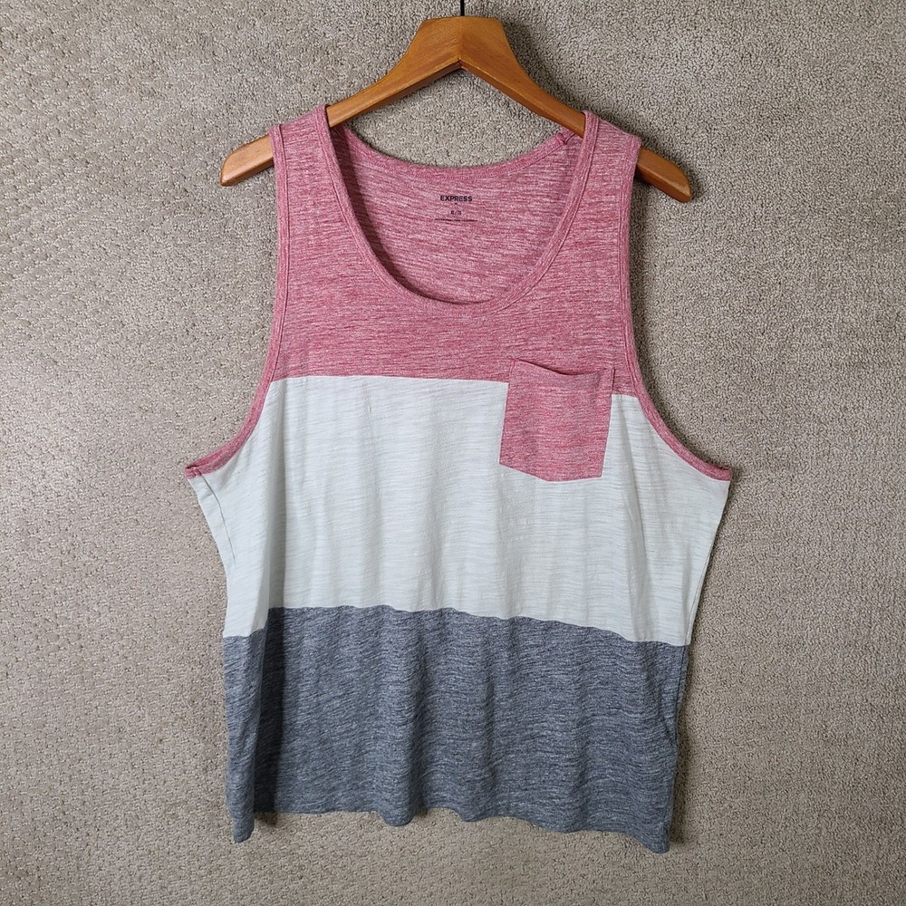 Express Shirt Mens XL Red White Gray Tank Top Colorblock Heather Cotton Blend